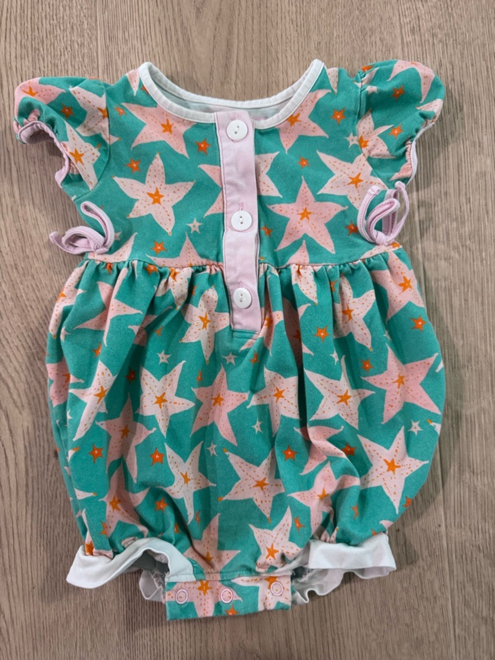 Sweethoney Starfish Print Romper in Teal and Pink